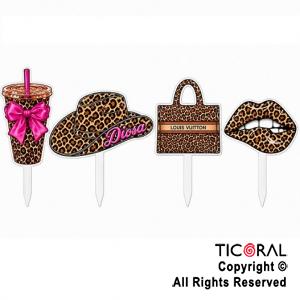 KIT DECO TORTA ANIMAL PRINT (12 UNIDADES)